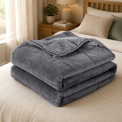Weighted Blanket Grey Fleece Sherpa Heavy Blanket 4.5kg Pressure Relief Comfort