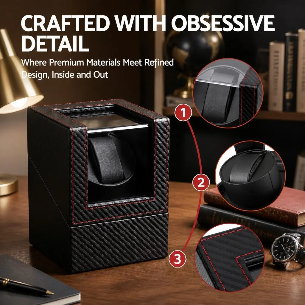 Watch Winder Box Automatic Quiet Motor Single Black Desktop Display Case