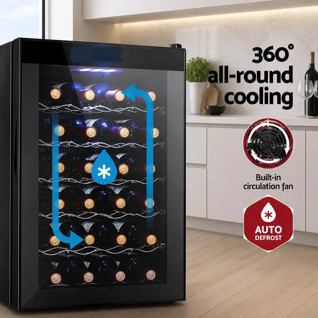 Wine Fridge Cooler Thermoelectric Temperature Control 28 Bottles Black