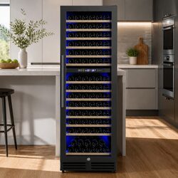 Wine Fridge Cooler Dual Zone 154 Bottles Black Compressor Refrigerant Wooden