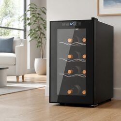 Wine Fridge Cooler 8 Bottles Black Thermoelectric Digital Control LED Glass Door