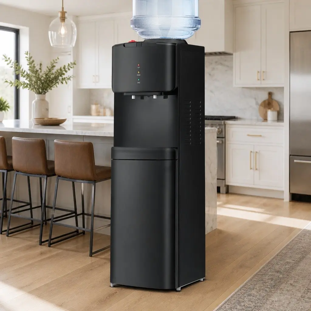 Water Dispenser Top Loading Hot Cold Dual Taps Black Kitchen