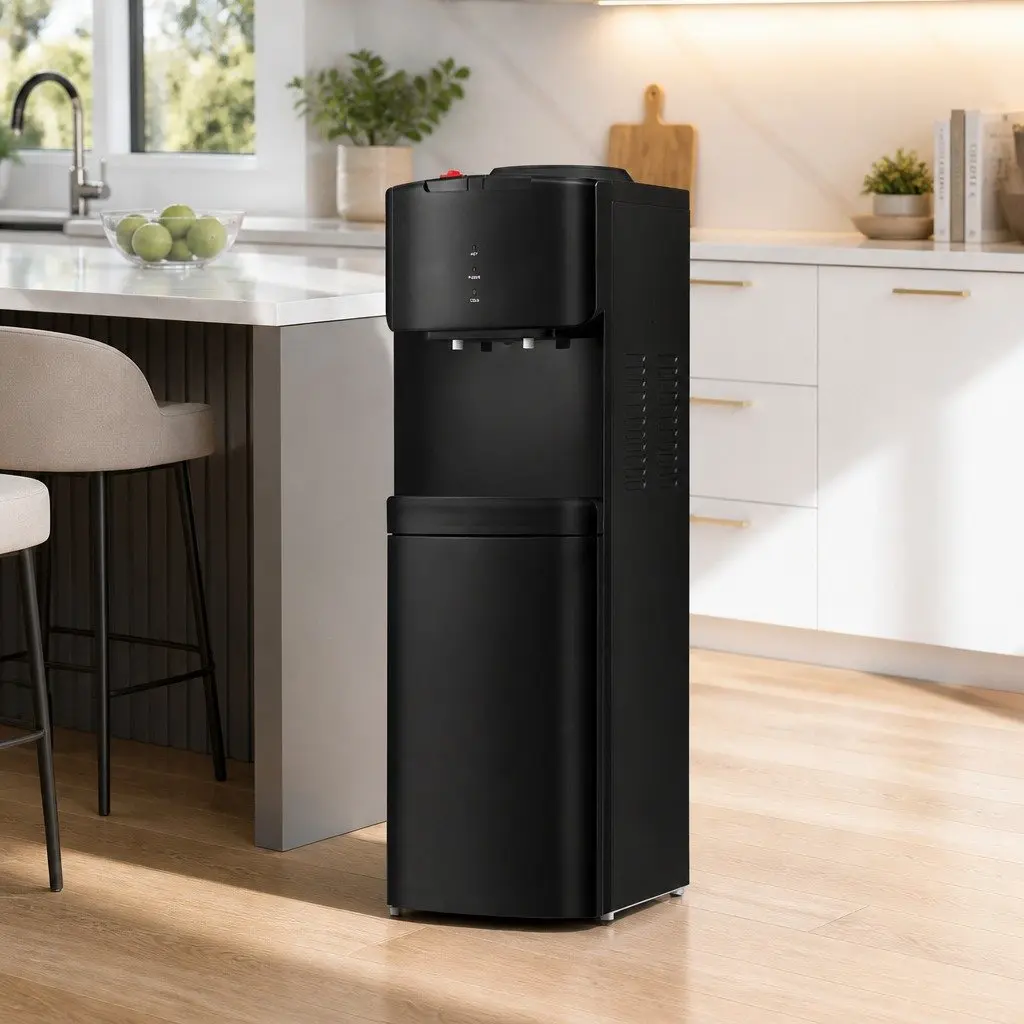 Water Dispenser Top Loading Hot Cold Dual Taps Black Kitchen