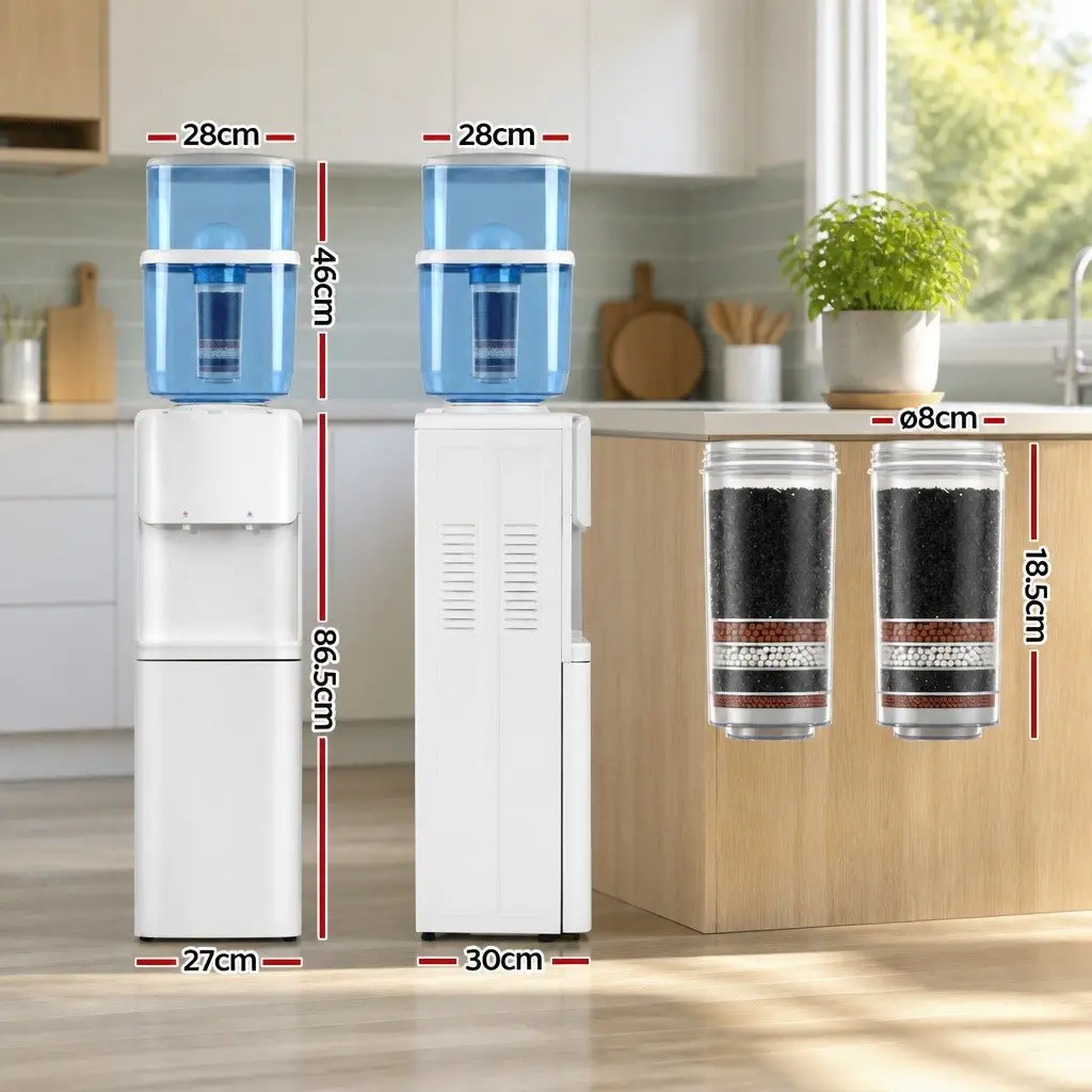 Water Dispenser Top Loading 22L Dual Taps Hot Cold White