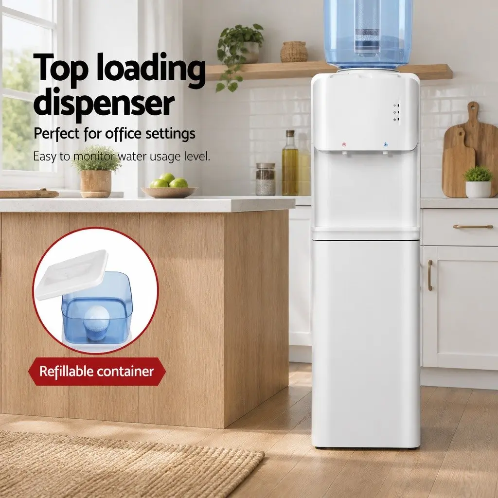 Water Dispenser Top Loading 22L Dual Taps Hot Cold White
