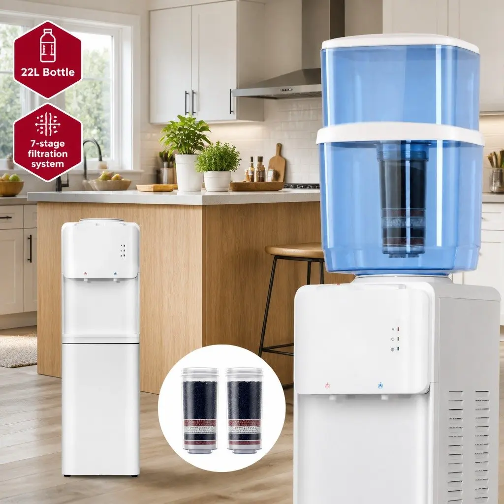 Water Dispenser Top Loading 22L Dual Taps Hot Cold White
