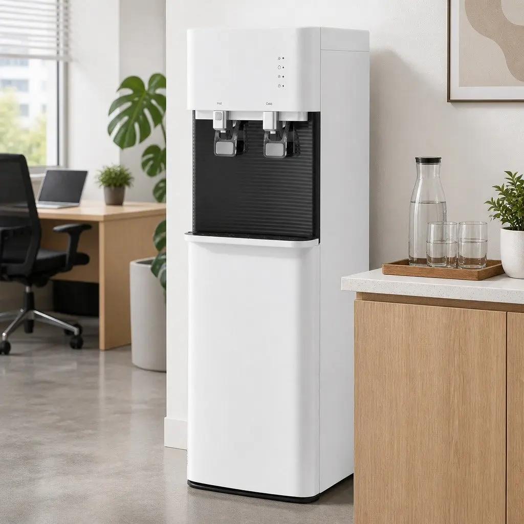 Water Dispenser Bottom Loading Hot Cold Dual Tap Stainless Steel White