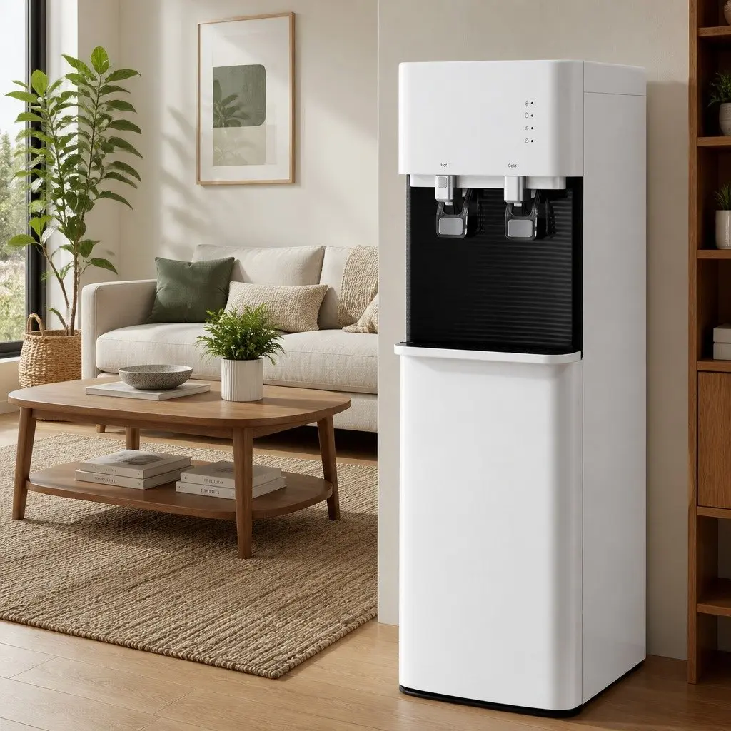 Water Dispenser Bottom Loading Hot Cold Dual Tap Stainless Steel White