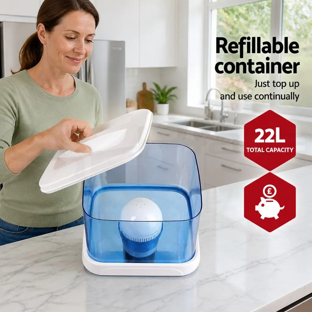 Water Dispenser Filter Bottle 22L 7-Stage Filtration System Food-Grade Plastic Blue Top-Loading