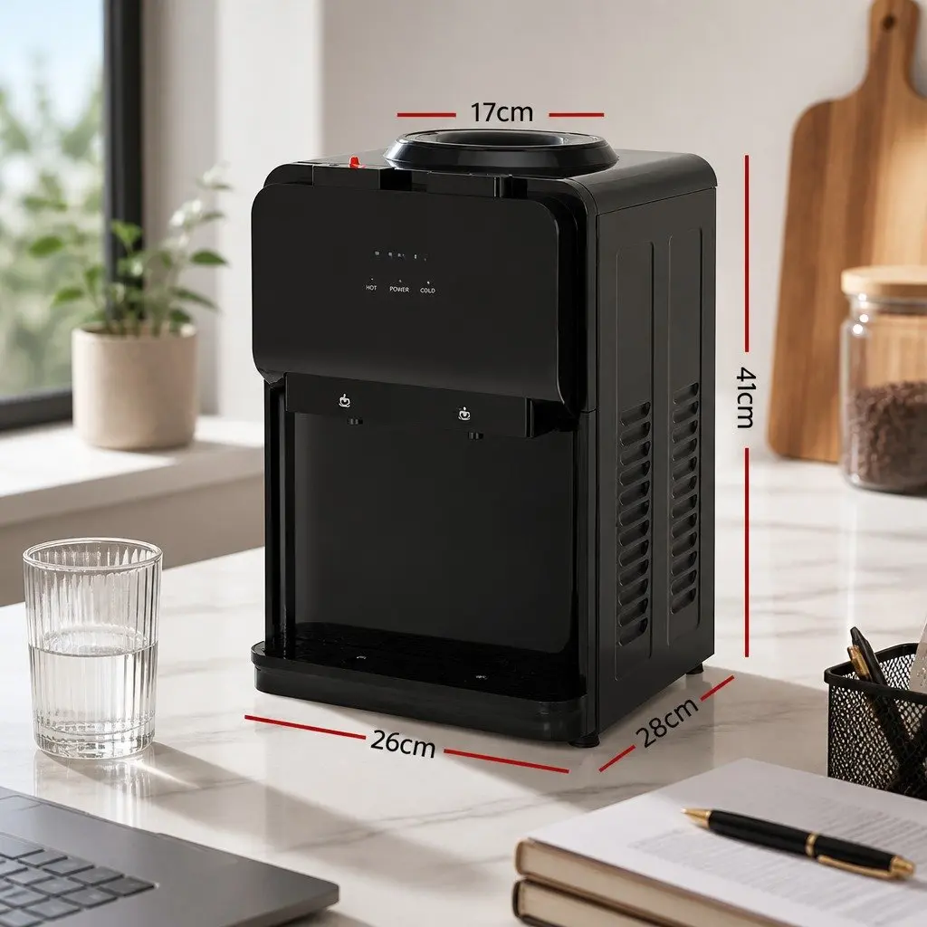 Water Dispenser Bench Top Hot Cold Dual Tap Black Compact Kitchen Appliance
