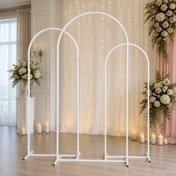 Wedding Arch Backdrop Stand Set 3 Metal Arches White Photo Booth Party