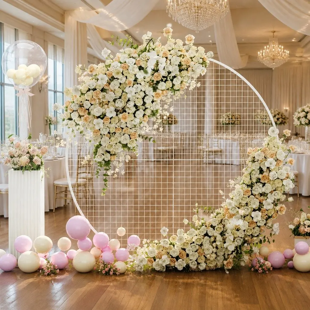Backdrop Stand Metal Frame Easy Assembly 2M Wedding Party Decoration Gold White