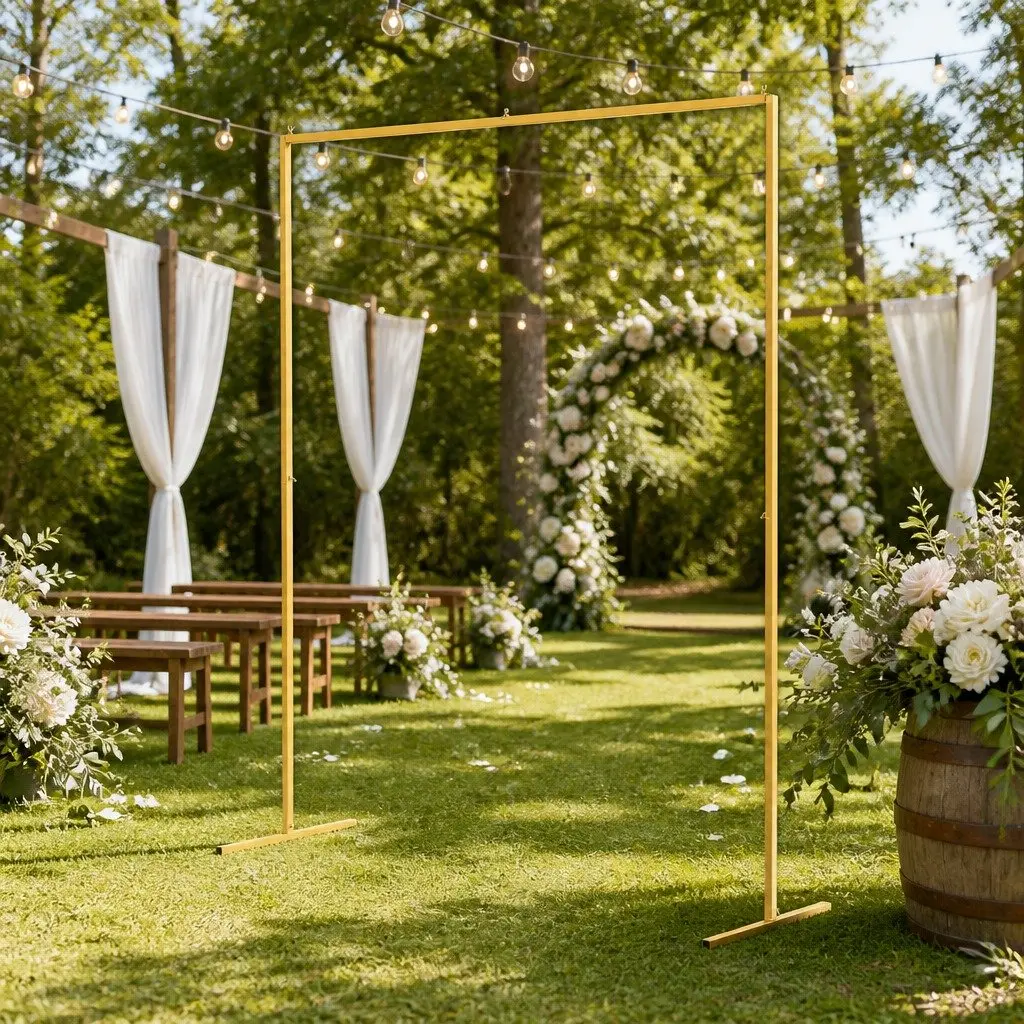 Backdrop Stand Stable Metal Frame 2M Gold for Wedding Party Balloon Flower Display