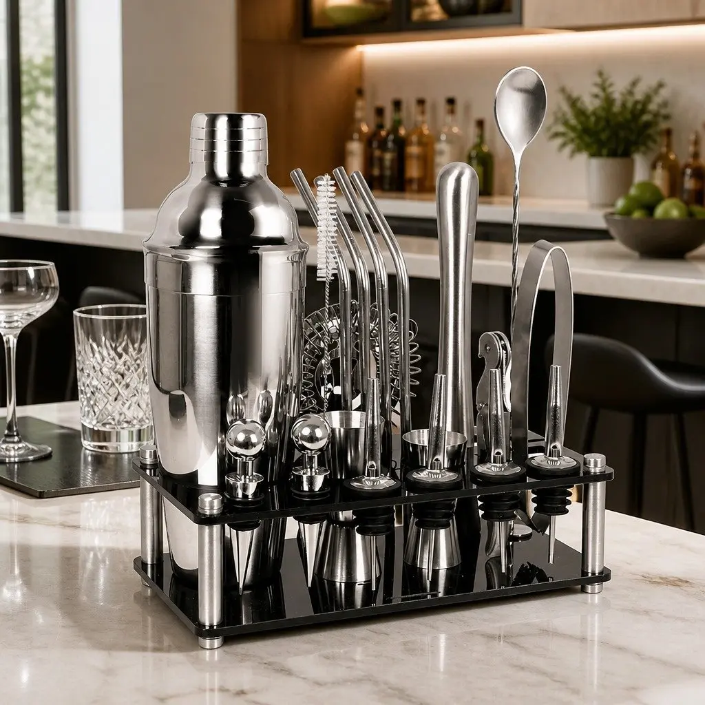 Cocktail Shaker Set 20-Piece Professional Bartending Kit 750ml Silver Stainless Steel