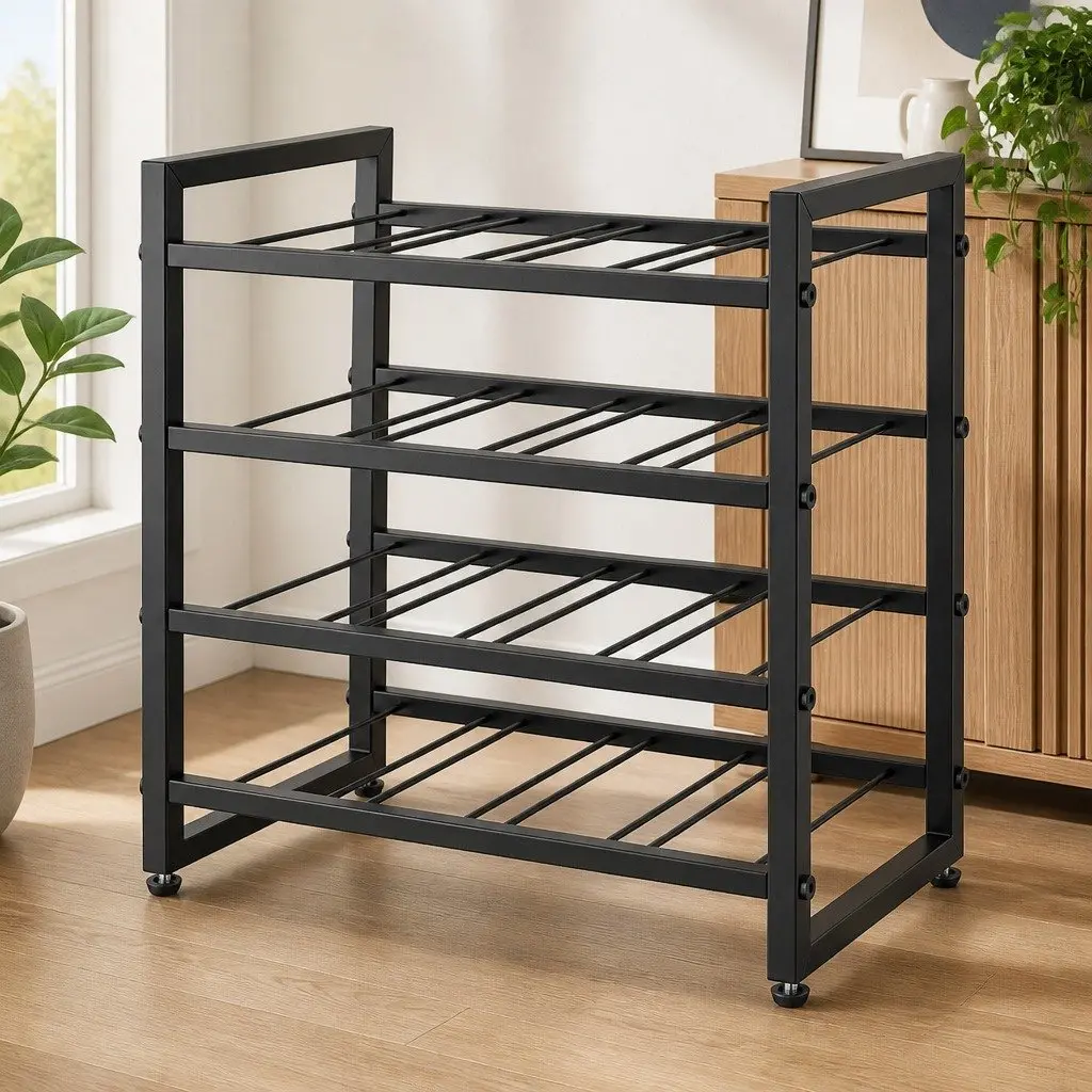 Wine Rack 4-Tier Metal Storage Display Organizer 16 Bottle Capacity Black