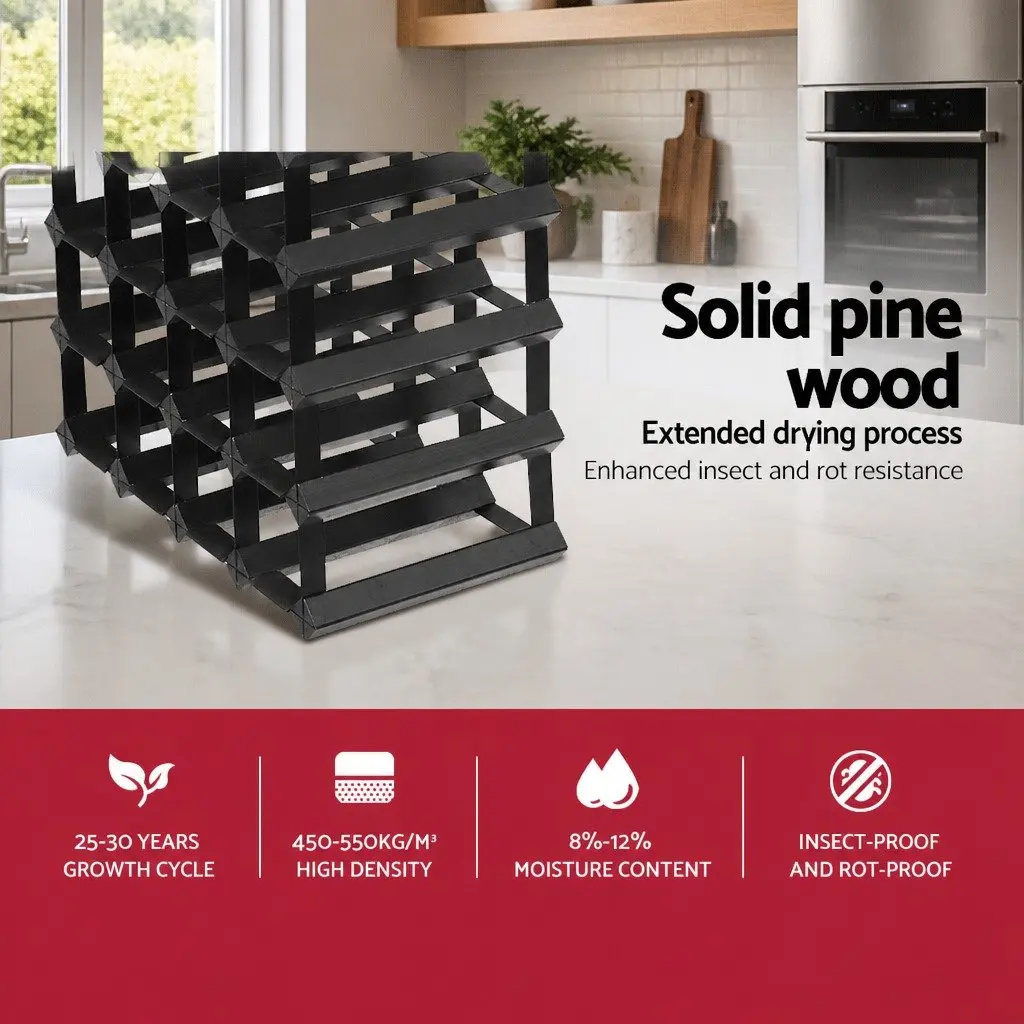 Wine Rack 20 Bottle Storage Holder Black Timber for Home Bar Cellar