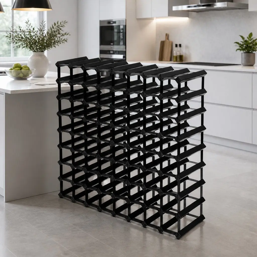Wine Rack 72 Bottle Black Timber Pine Wood Steel Interlocking Display Storage