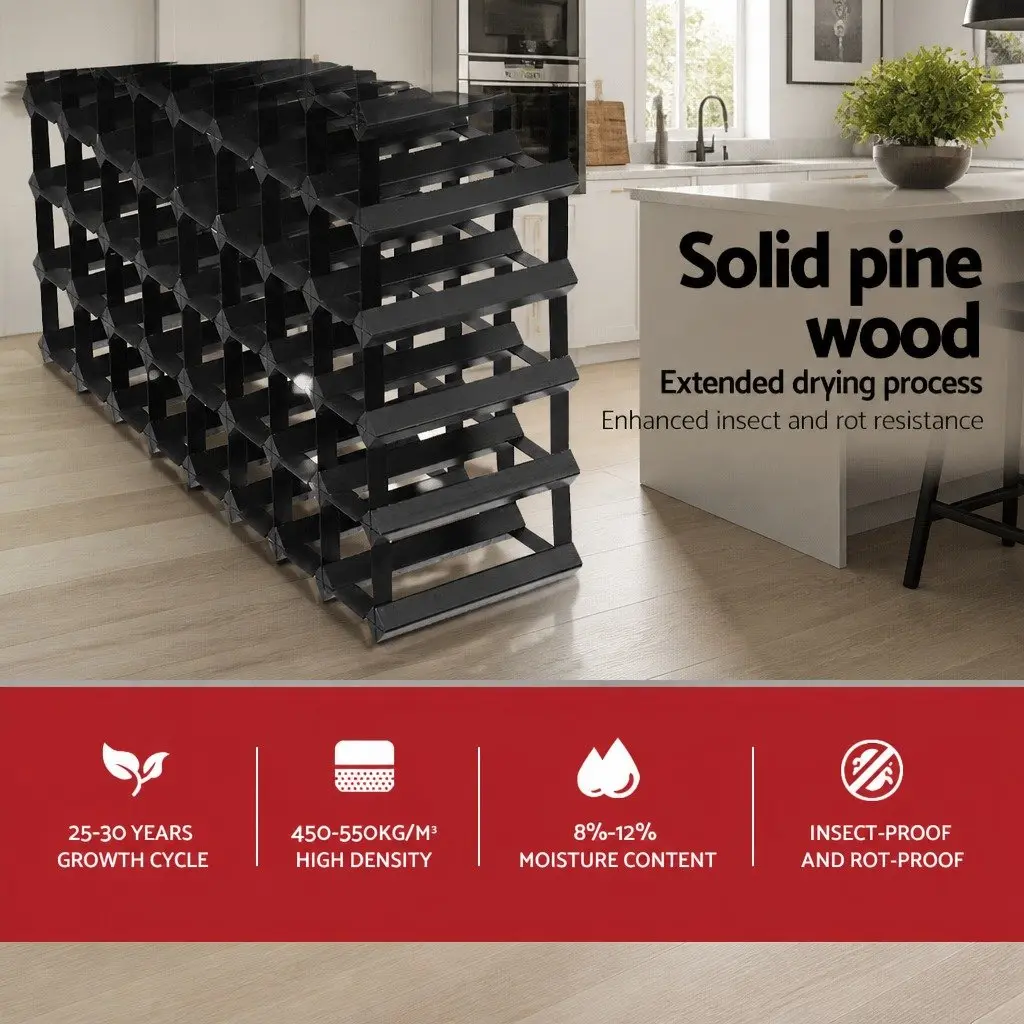 Wine Rack 72 Bottle Sturdy Timber Steel Interlocking Storage Black