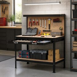 Workbench with Pegboard 120cm Work Table Garage Storage Ultra-Wide Drawer 20