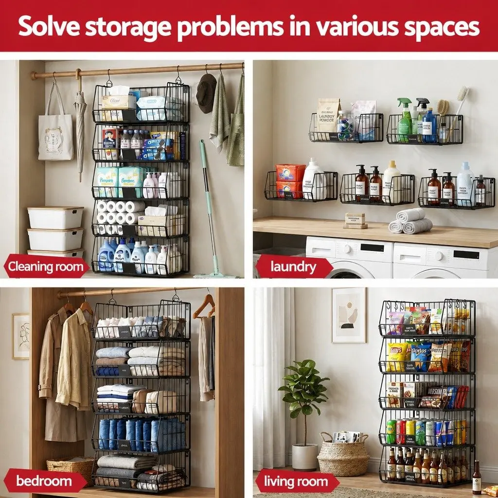 5 Tier Stackable Closet Organizer Hanging Storage Shelves Wardrobe Clothes