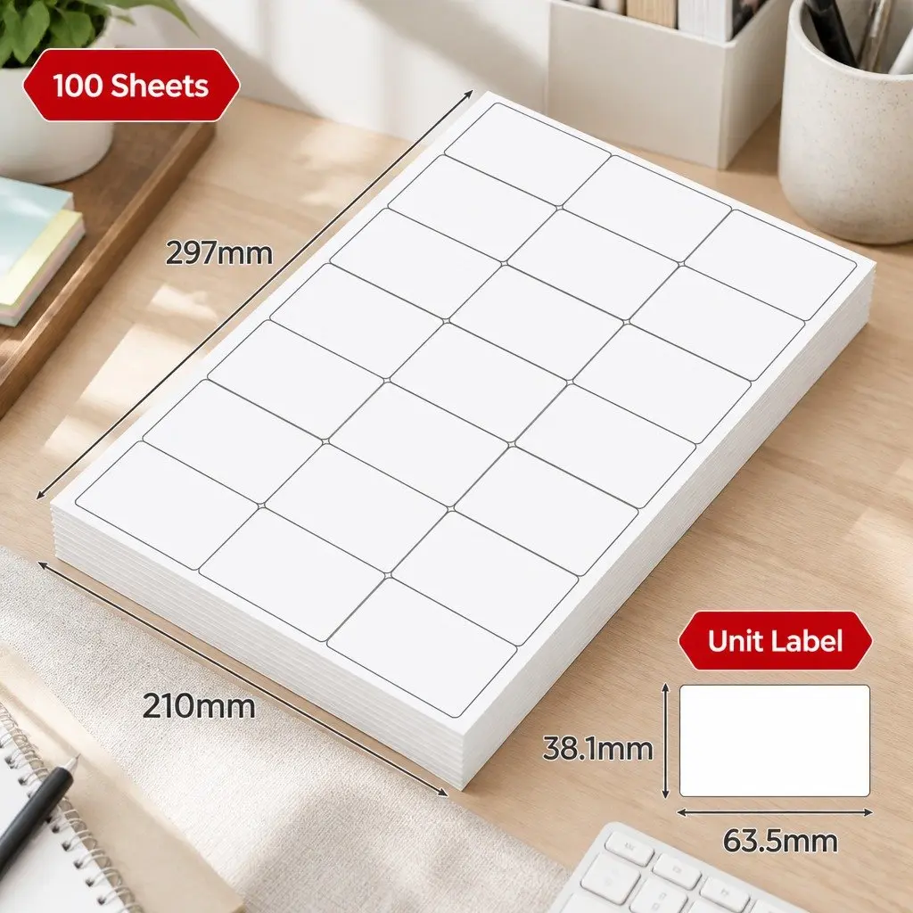 A4 Self Adhesive Label Sheets 100 Pack White Matte 21 Labels Per Page