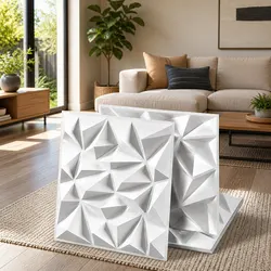 3D Wall Panels Diamond Pattern Decorative PVC Feature Wall 50x50cm Set 15 White