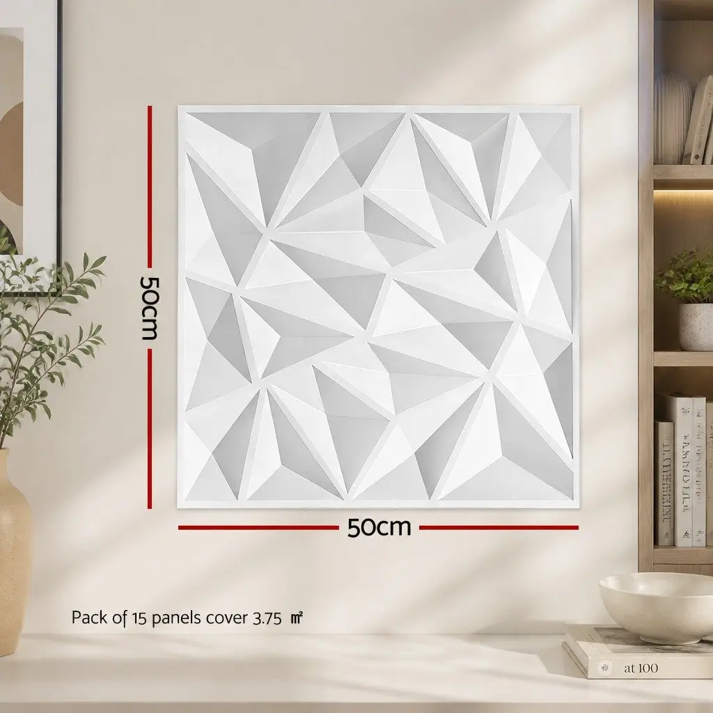 3D Wall Panels Diamond Pattern PVC Feature Wall 50x50cm White
