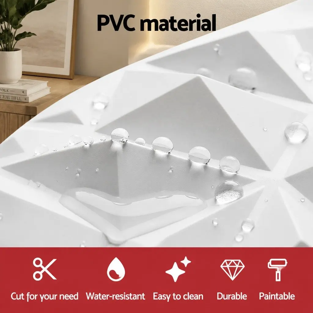 3D Wall Panels Diamond Pattern PVC Feature Wall 50x50cm White