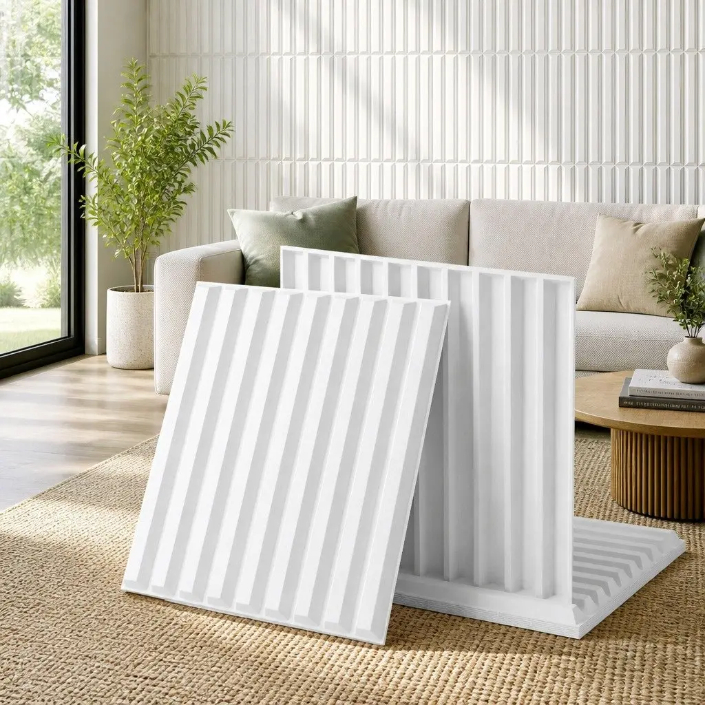 3D Vertical Wall Panels PVC Decorative Feature Wall 50x50cm White Set of 15