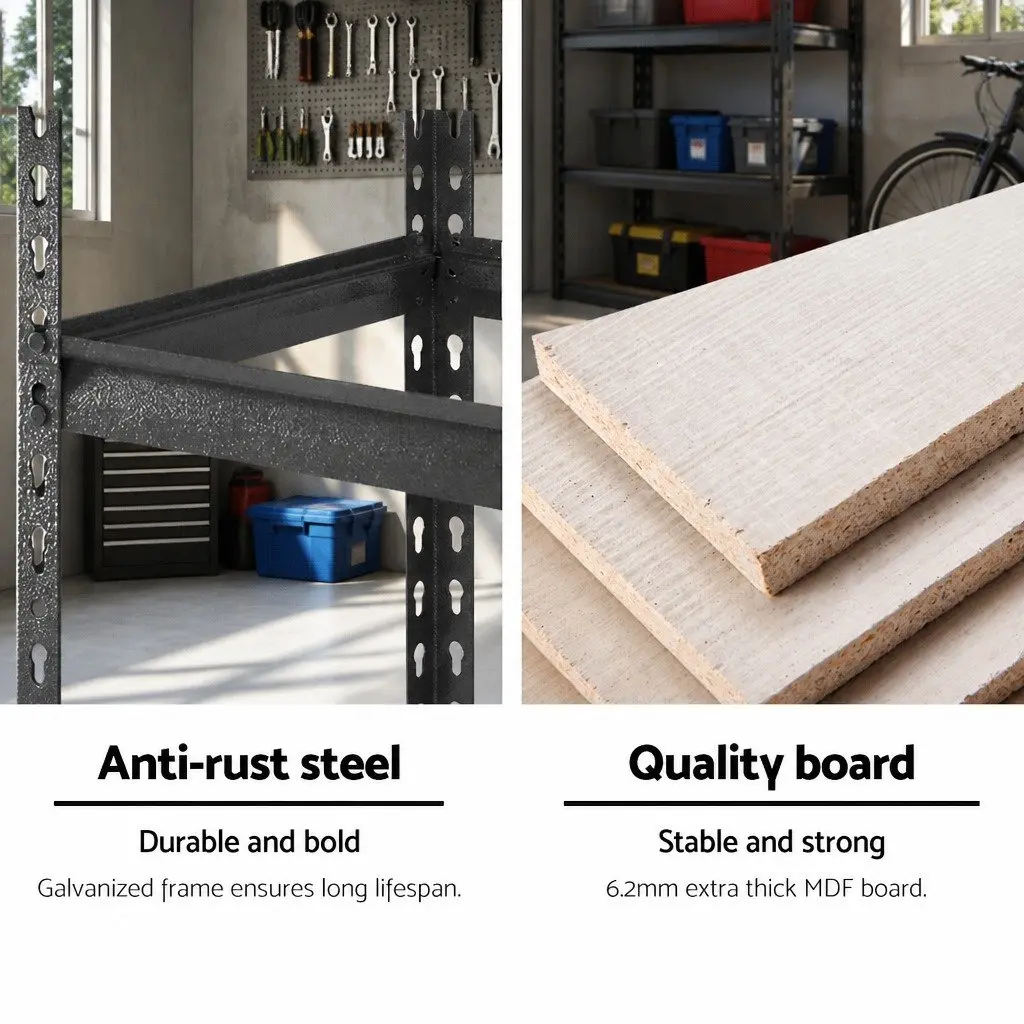 Heavy Duty 5-Tier Garage Shelving Unit Industrial Strength Steel 90x40x180cm Matte Charcoal
