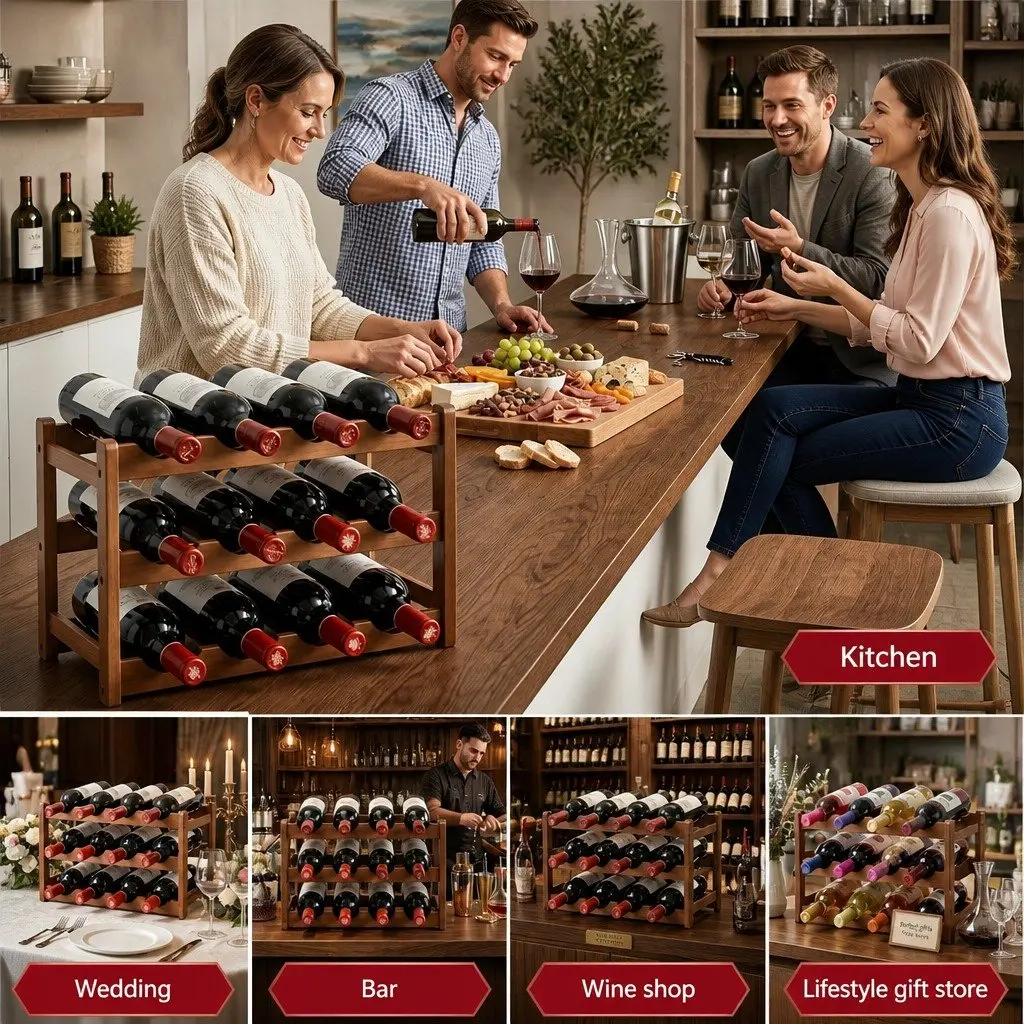 3-Tier Bamboo Wine Rack 12 Bottle Display Storage Organizer Walnut Free-Standing