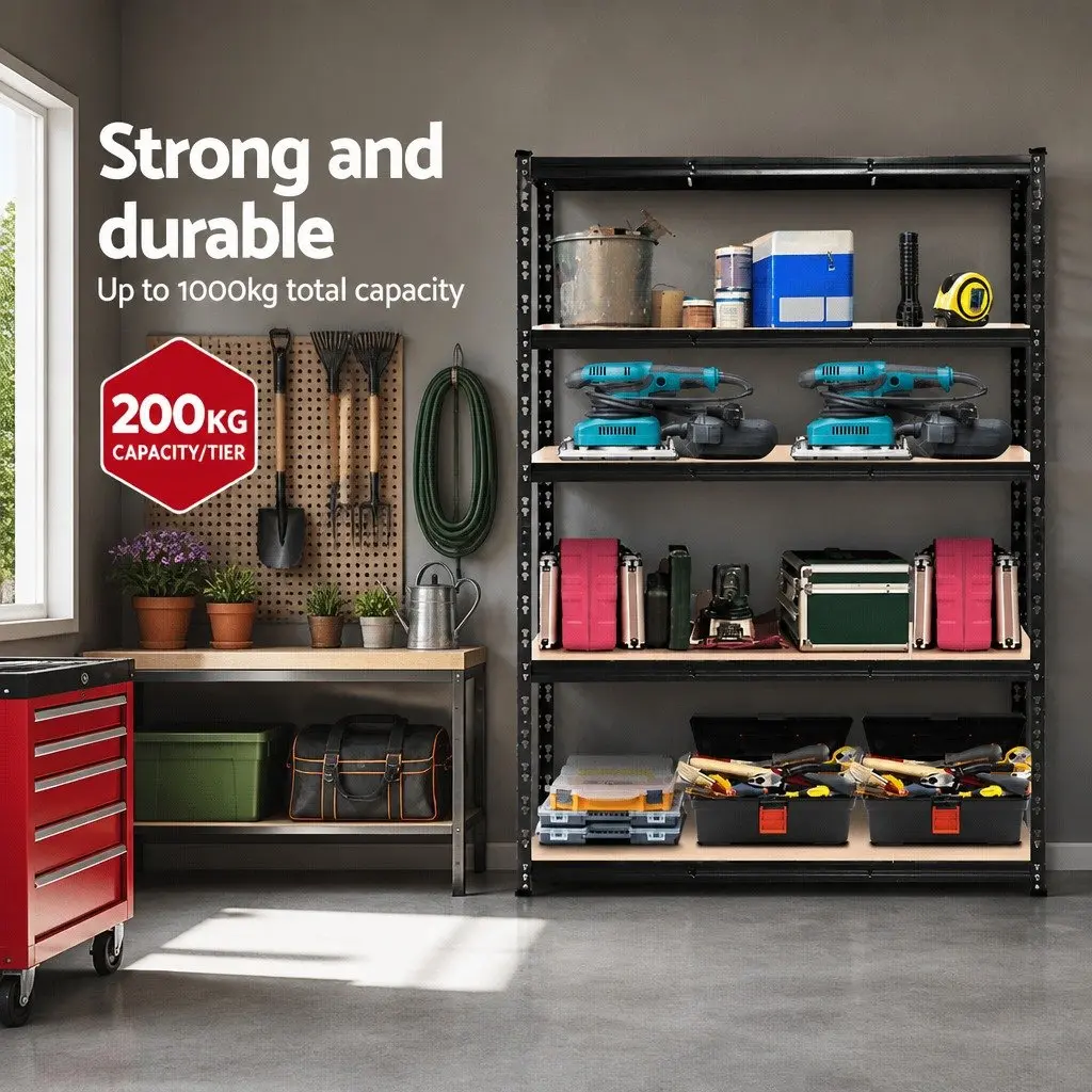 Garage Shelving Unit Heavy Duty Steel Boltless Storage Rack 1.8M Matt Black