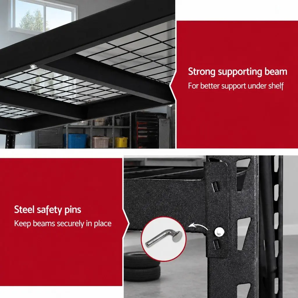 Garage Shelving Unit Steel Construction 200x60x200cm Adjustable Black
