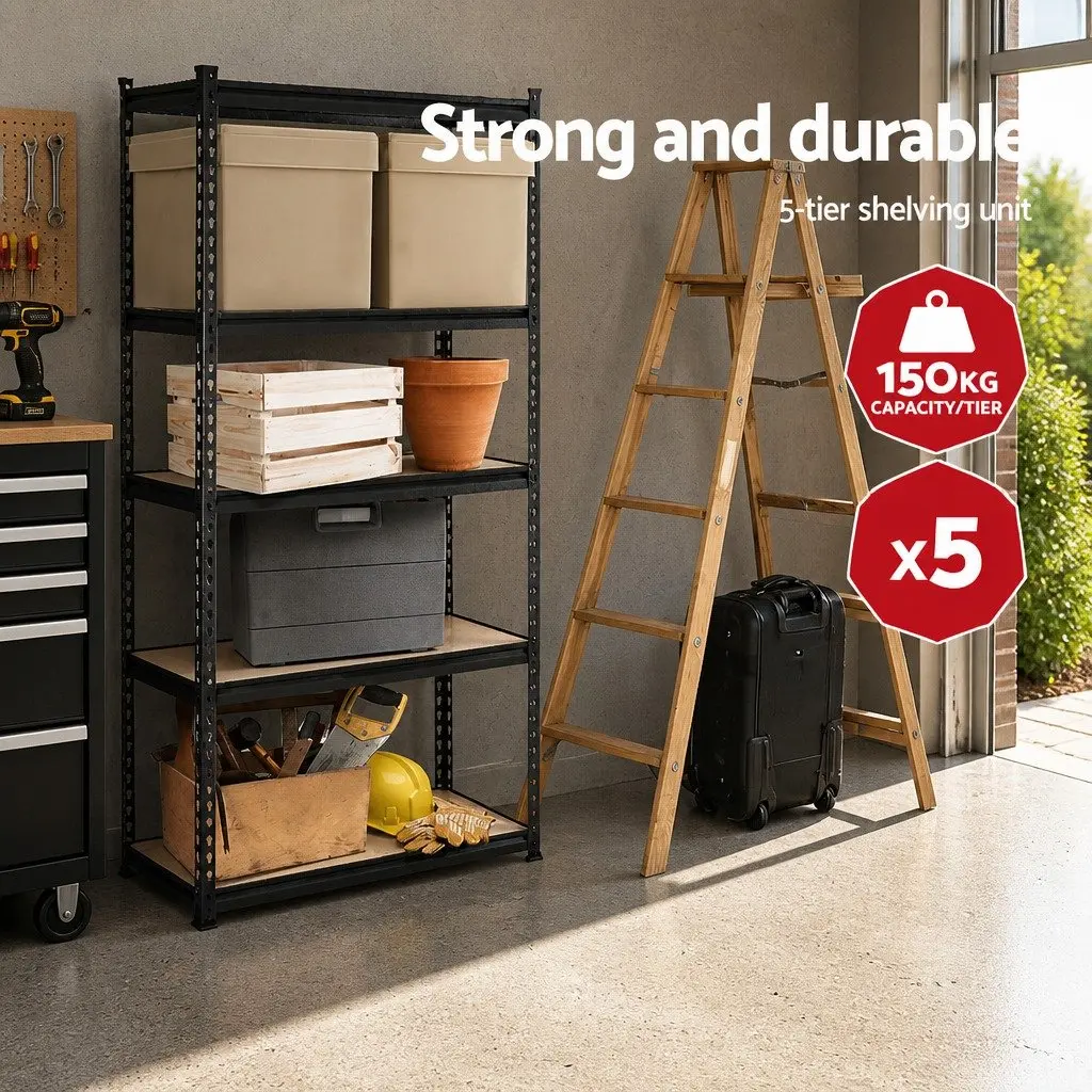 Garage Shelving Unit 5 Tier Warehouse Rack Pallet Racking Storage Shelf Black