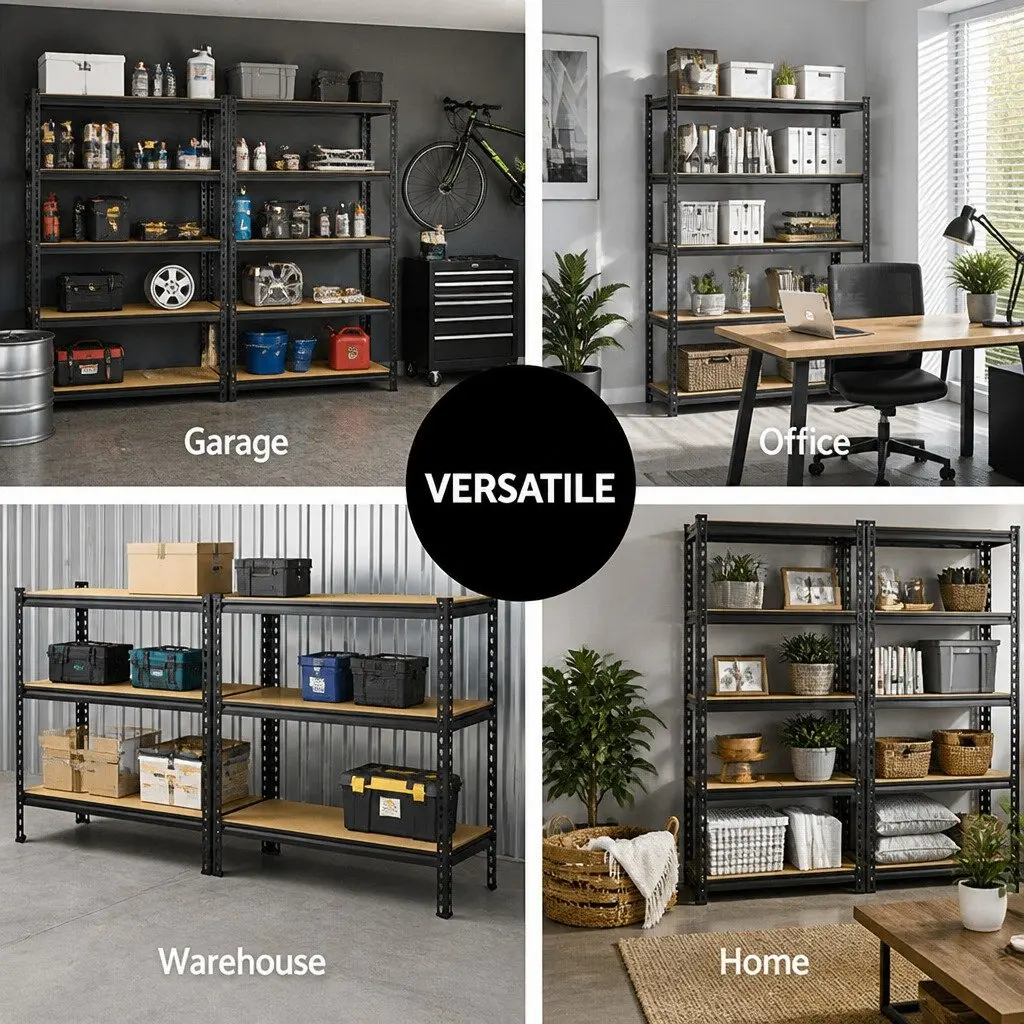 Garage Shelving Unit 5 Tier Warehouse Rack Pallet Racking Storage Shelf Black