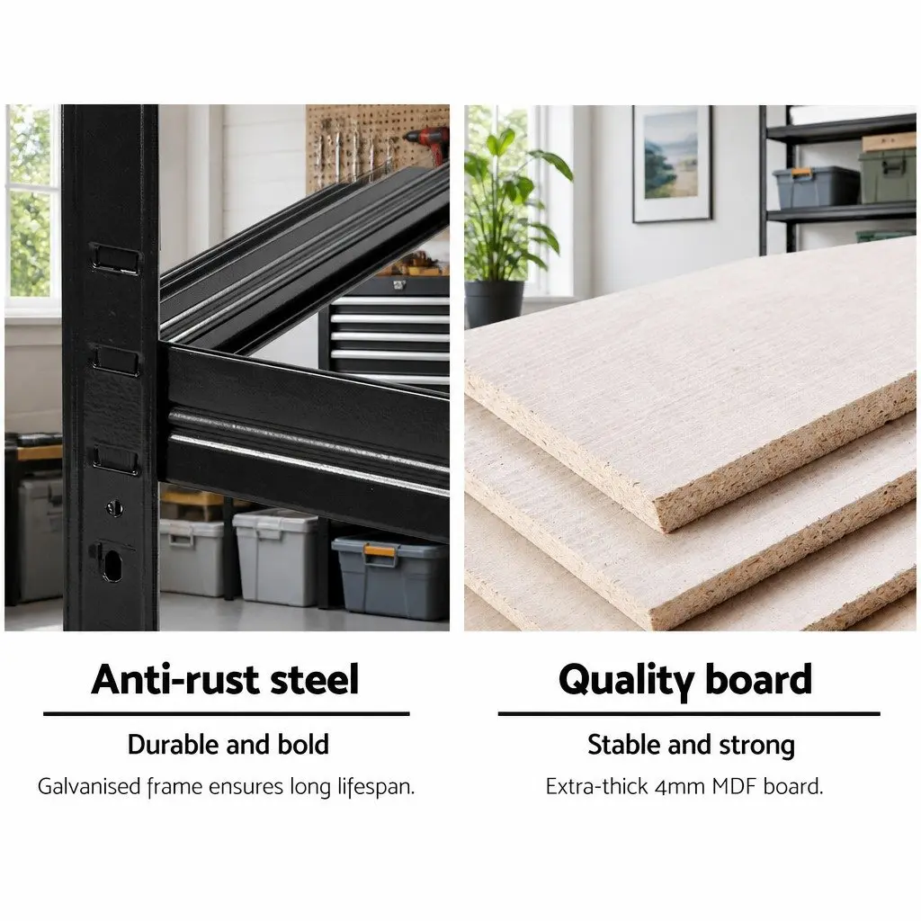 Garage Shelving Storage Rack Heavy-Duty Adjustable 90x40x180cm Black