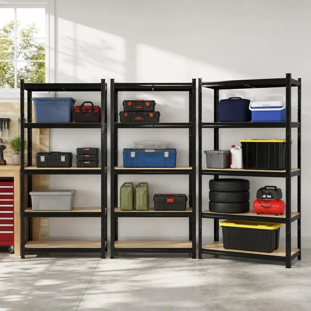 Garage Shelving Unit Adjustable Storage Rack Anti-Rust Steel Black 90x40x180cm