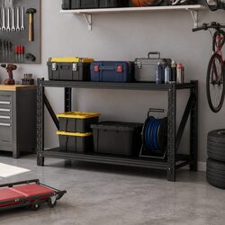 Wall Storage Rack Garage Shelving Unit 1.5M Black Industrial Steel Warehouse