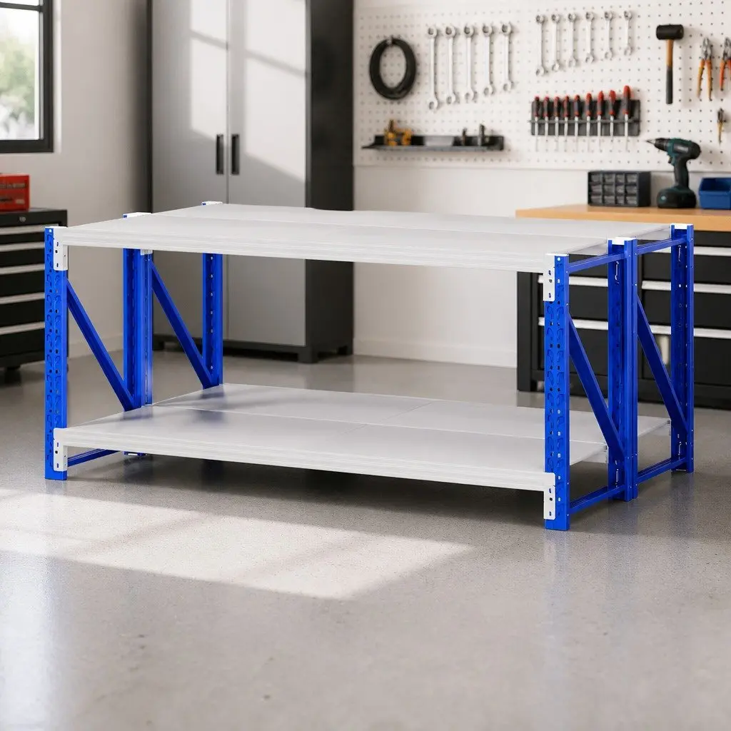 Garage Shelving Unit Heavy Duty Industrial Steel 2x 0.9M Blue and White