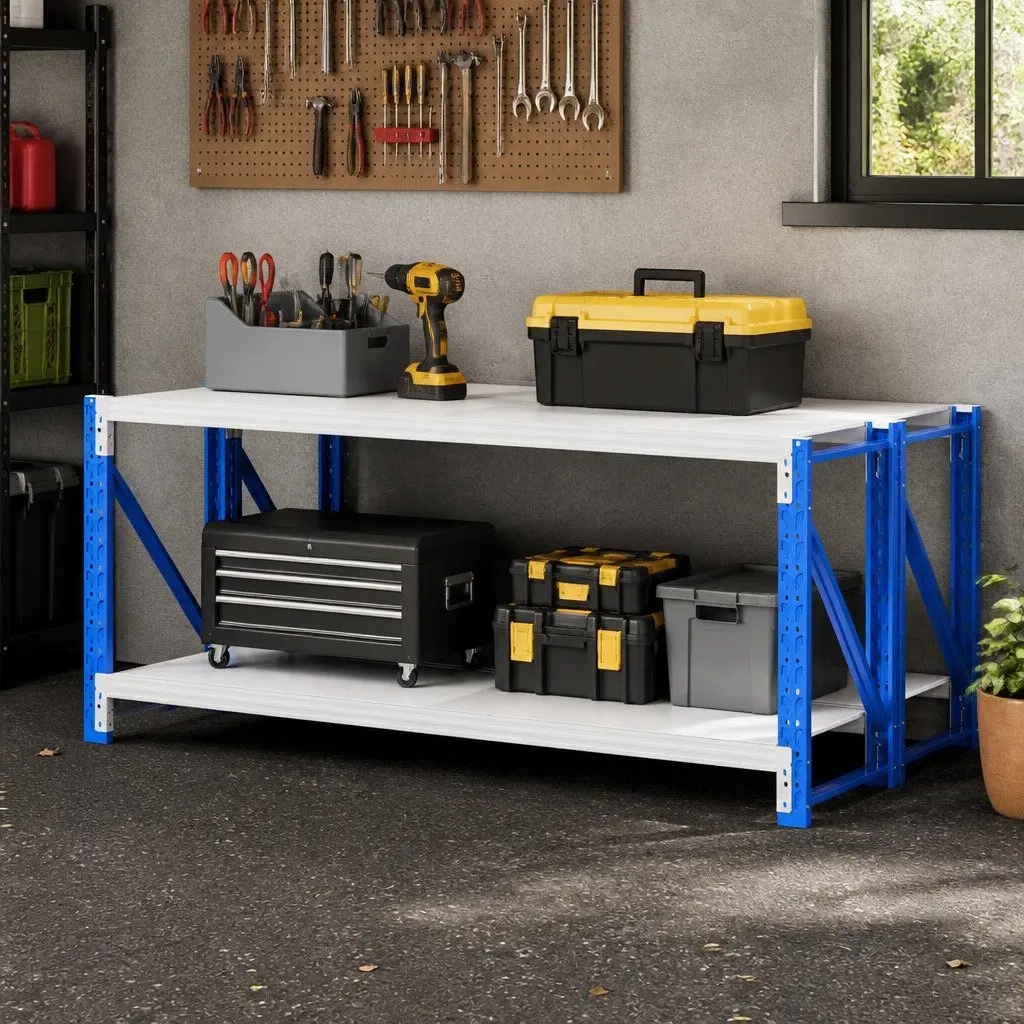 Garage Shelving Unit Heavy Duty Industrial Steel 2x 0.9M Blue and White