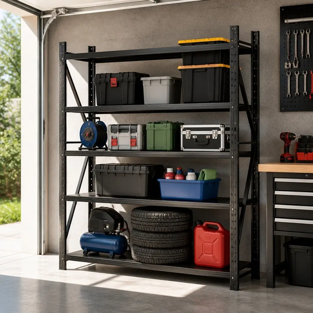 Warehouse Shelving Unit Heavy-Duty Storage Rack 2M x 2M Black 4 Tier Adjustable Shelves