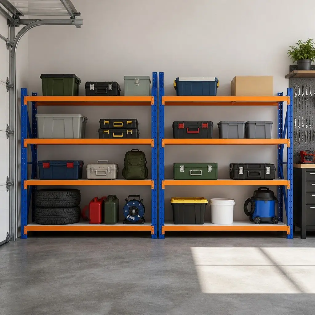 Garage Shelving Unit Heavy Duty Steel Construction 4M x 2M Orange Blue