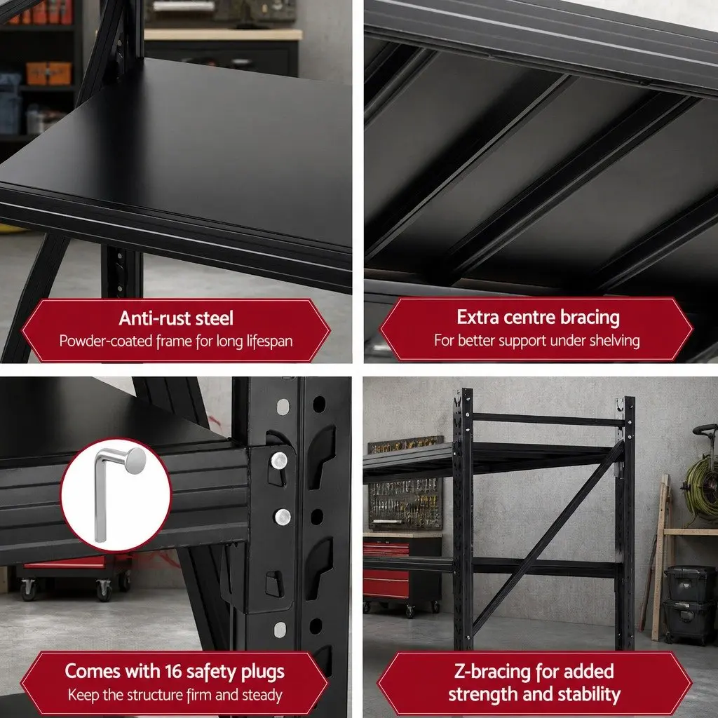 Heavy Duty Garage Shelving Unit Black Steel 4M x 2.4M Storage Rack