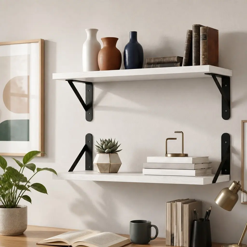 Floating Wall Shelves Deep Mounted Storage 2 Piece White Chipboard for Bedroom Living Room
