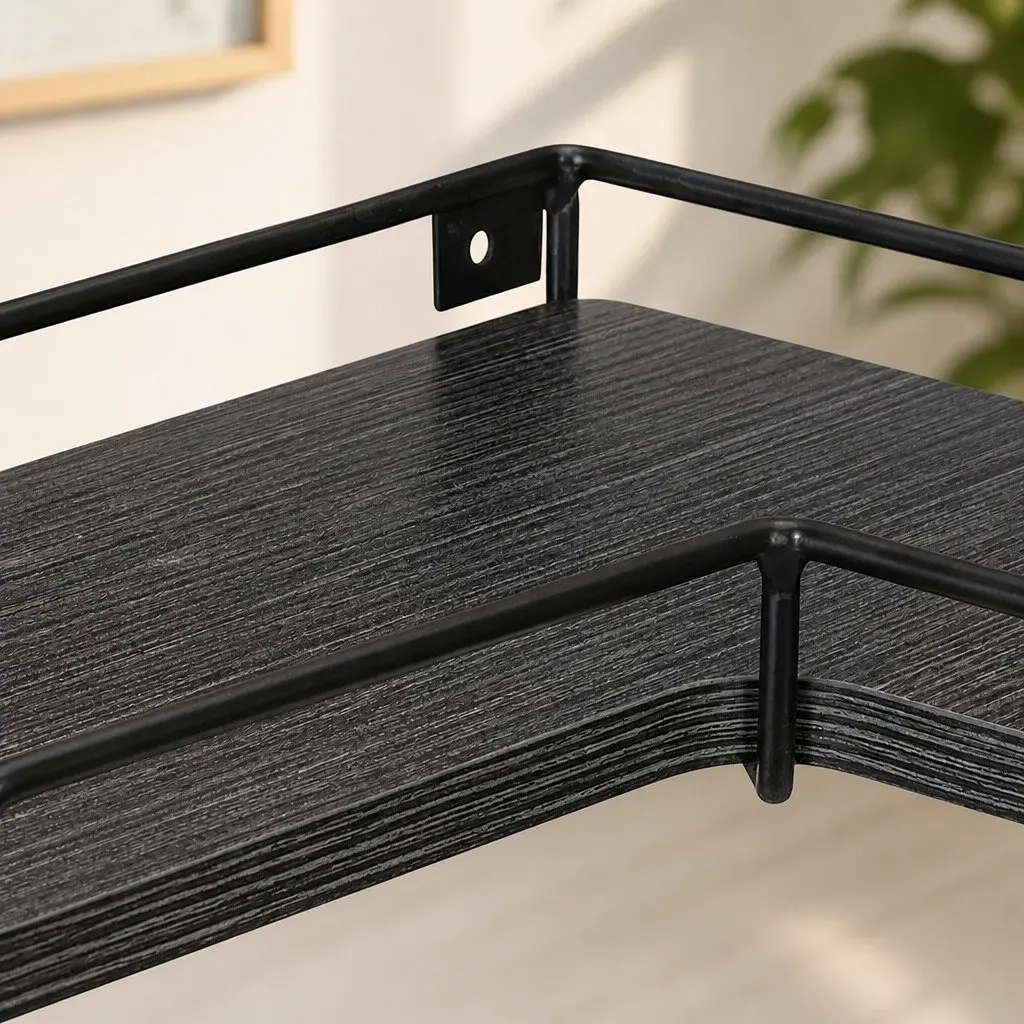 Floating Corner Wall Shelves 2 Piece L-shaped Storage Display Rack Black