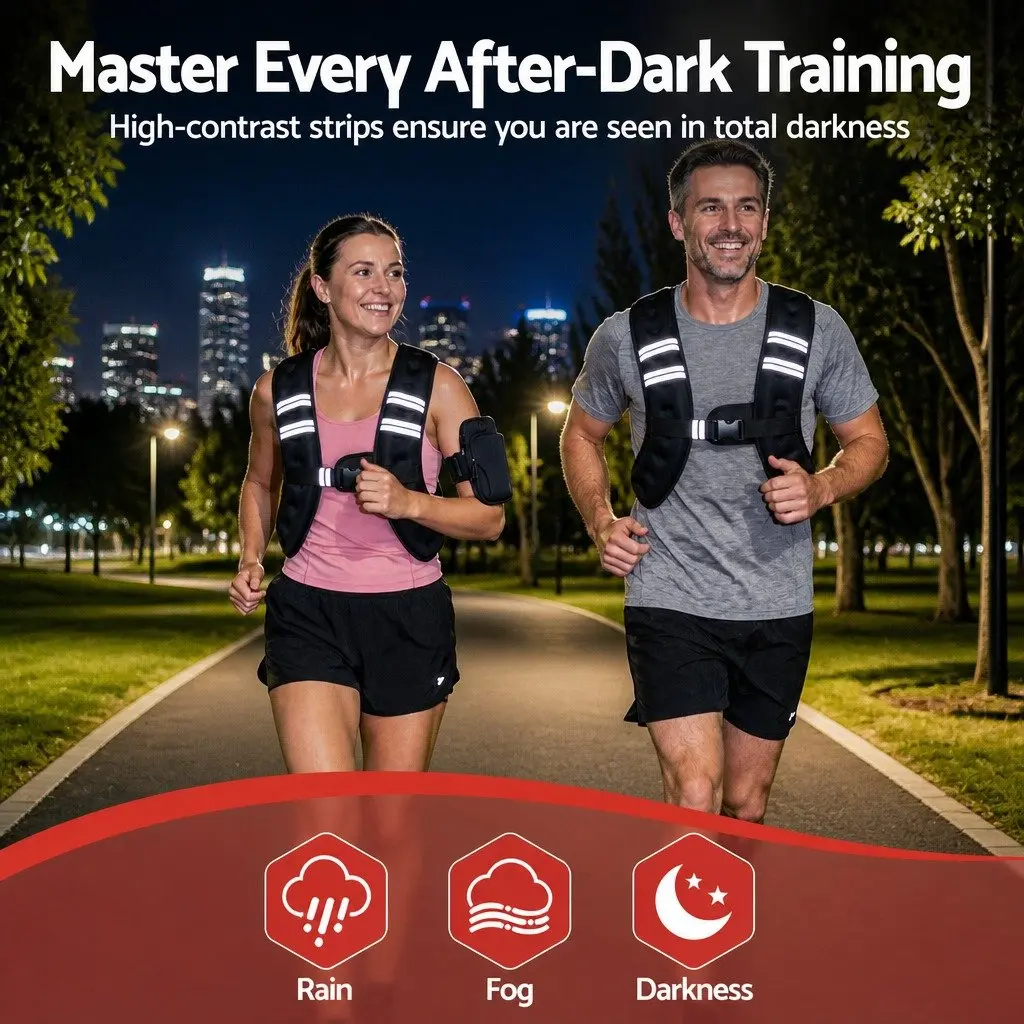 Weighted Vest 5kg Reflective Adjustable Black for Running Gym Training Exercise