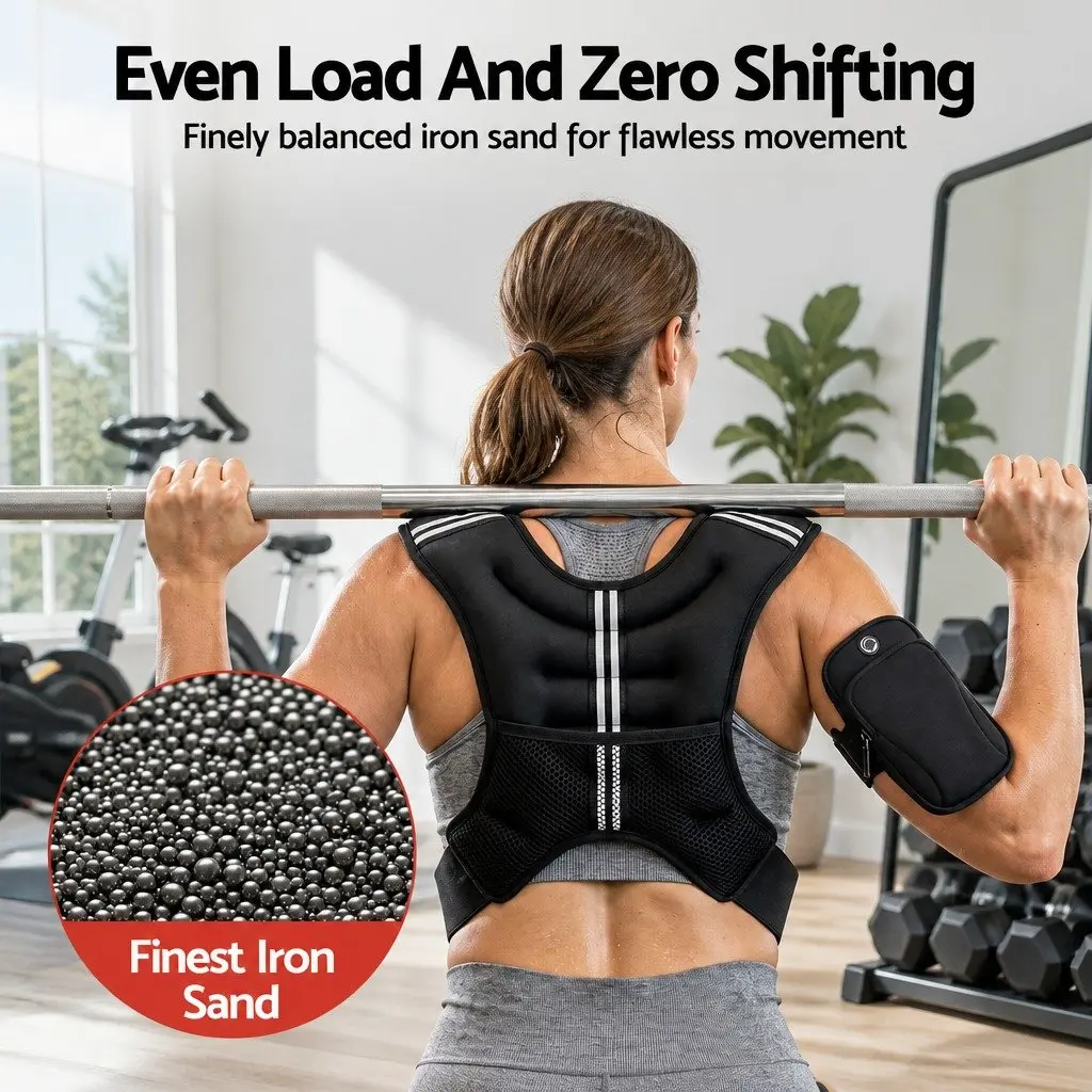 Weighted Vest 5kg Reflective Adjustable Black for Running Gym Training Exercise