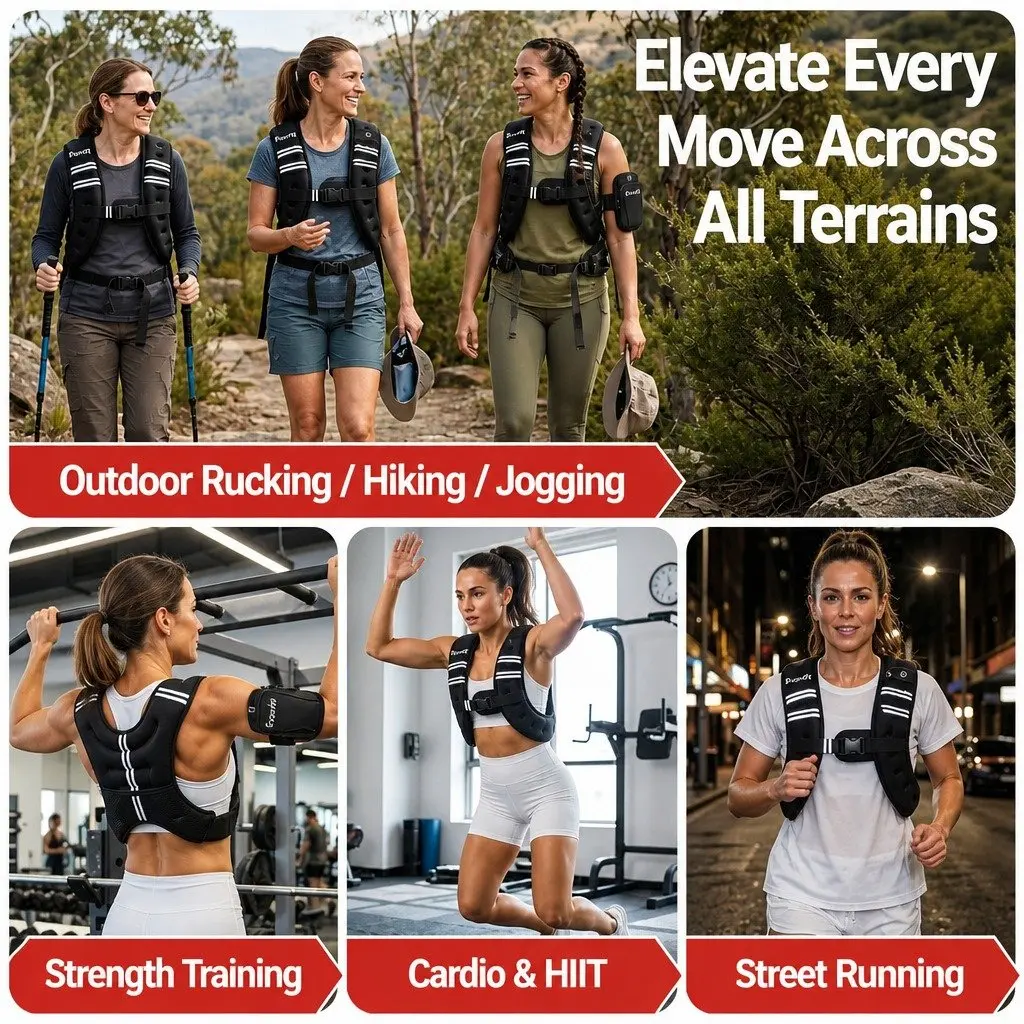 Weighted Vest 5kg Reflective Adjustable Black for Running Gym Training Exercise
