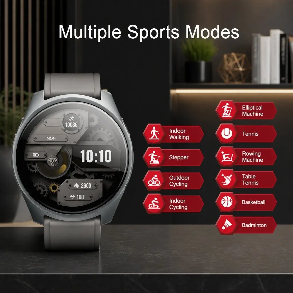Watch with Pop-Up Earbuds 1.43 inch Round Display Black