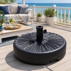 Outdoor Umbrella Base Weight Round Plastic Pole Holder 30-48mm Black Fillable